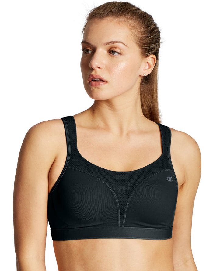 Champion Womens Sports Bra NZ - The Spot Comfort® Black ( 1428-WHGKQ )